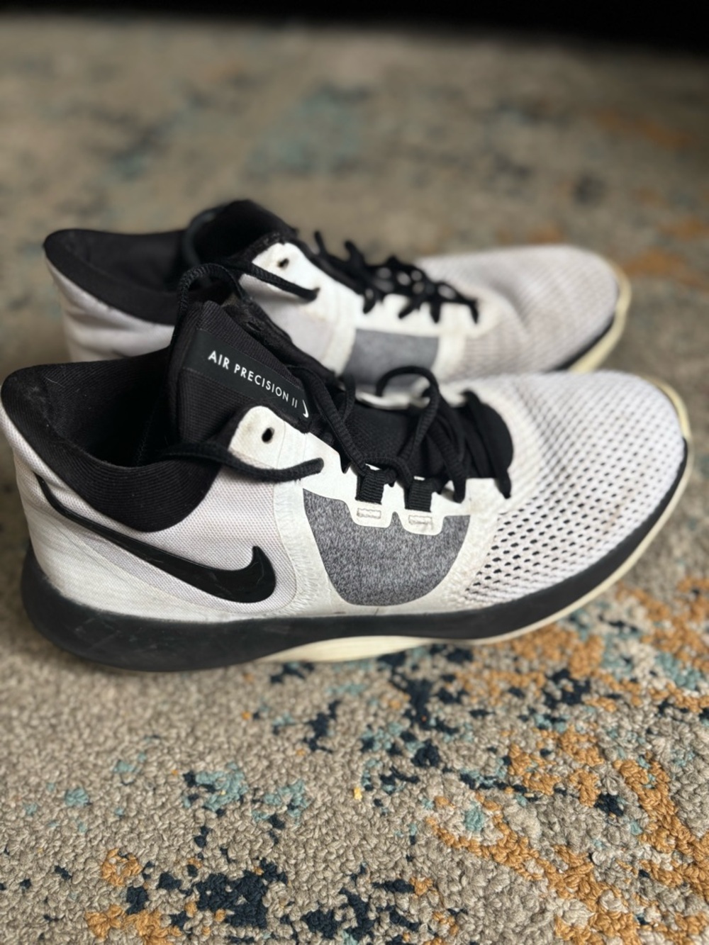 Nike Men's White and Black Air Precision II Athletic Shoes